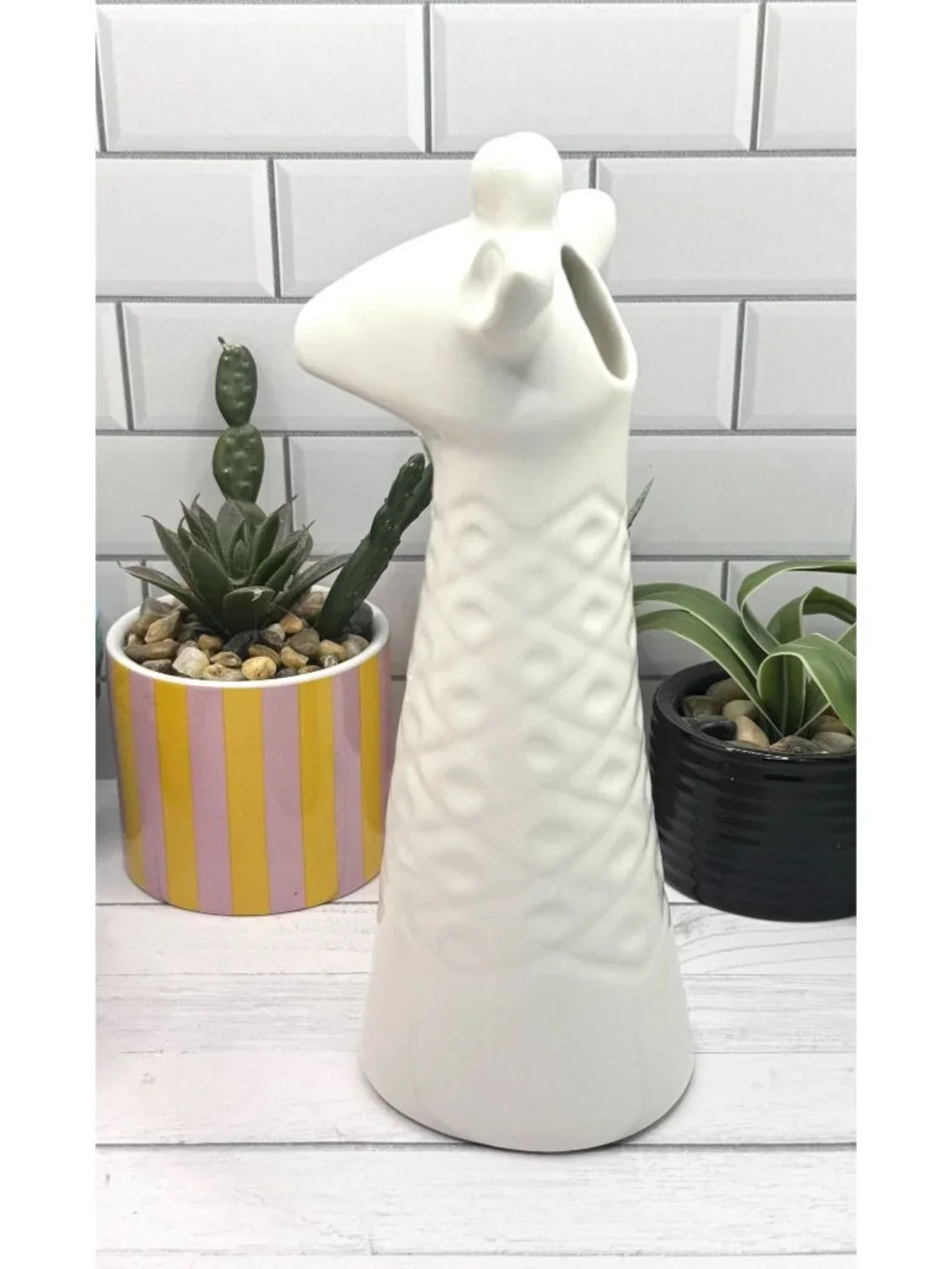 White Ceramic Giraffe Vase With Textured Design By Home Essentials & Beyond